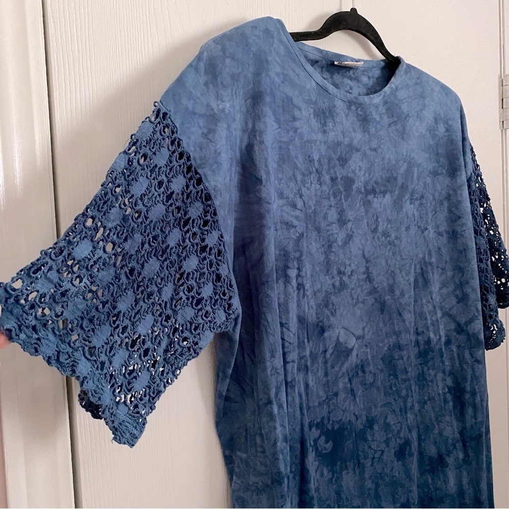 Vintage 90’s Tie Dye 100% Cotton Lounge Set Crochet Sleeves Whimsigoth One Size